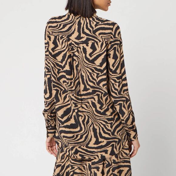 Ganni Zebra Printed Crepe Shirt Long Sleeve Button Up - 34 Tannin - Picture 3 of 5
